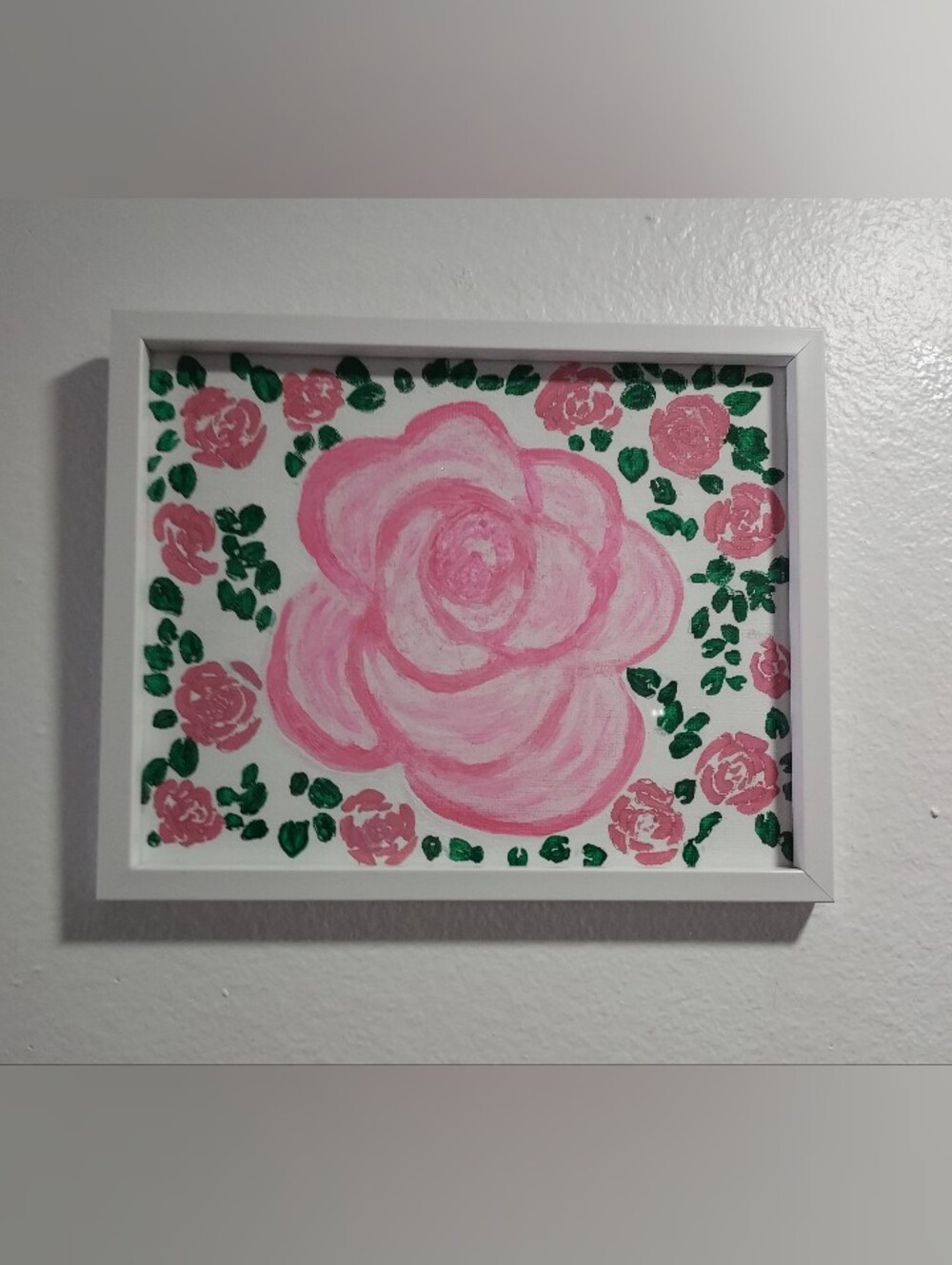 Hand-Painted Pink Rose Canvas Wall Art